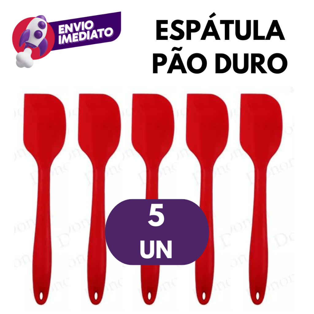 Kit 05 Un. Espátula Pão Duro Silicone Utensílio Cozinha Raspadora Massas Bolos Confeitaria
