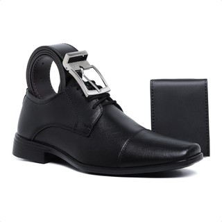 Kit Sapato Masculino Social Oxford de Amarrar Confortável para o Dia a Dia com Cinto e Carteira Exclusivo