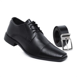 Kit Sapato Masculino Social de Amarrar Elegante e Confortável com Cinto Dupla Face Exclusivo