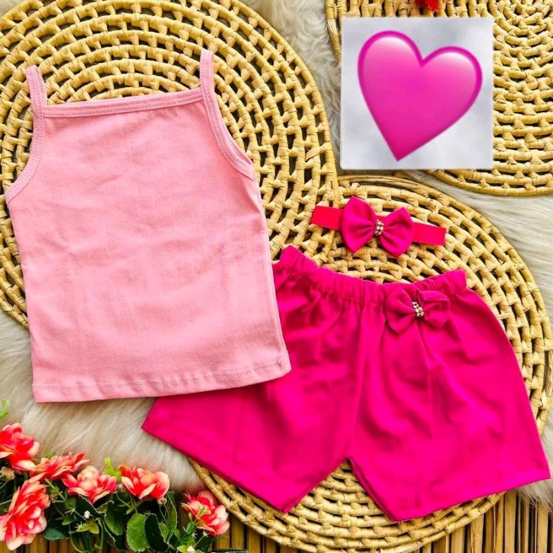 Conjunto infantil para Bebê Menina verão Conjunto Short Blusa + tiara em Oferta na Shopee