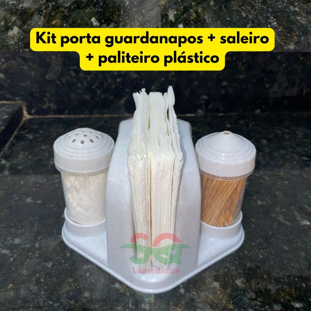 Porta Guardanapo +  Saleiro +  Paliteiro 3x1 Para Mesa Bar Restaurante  Plástico Resistente em Oferta na Shopee