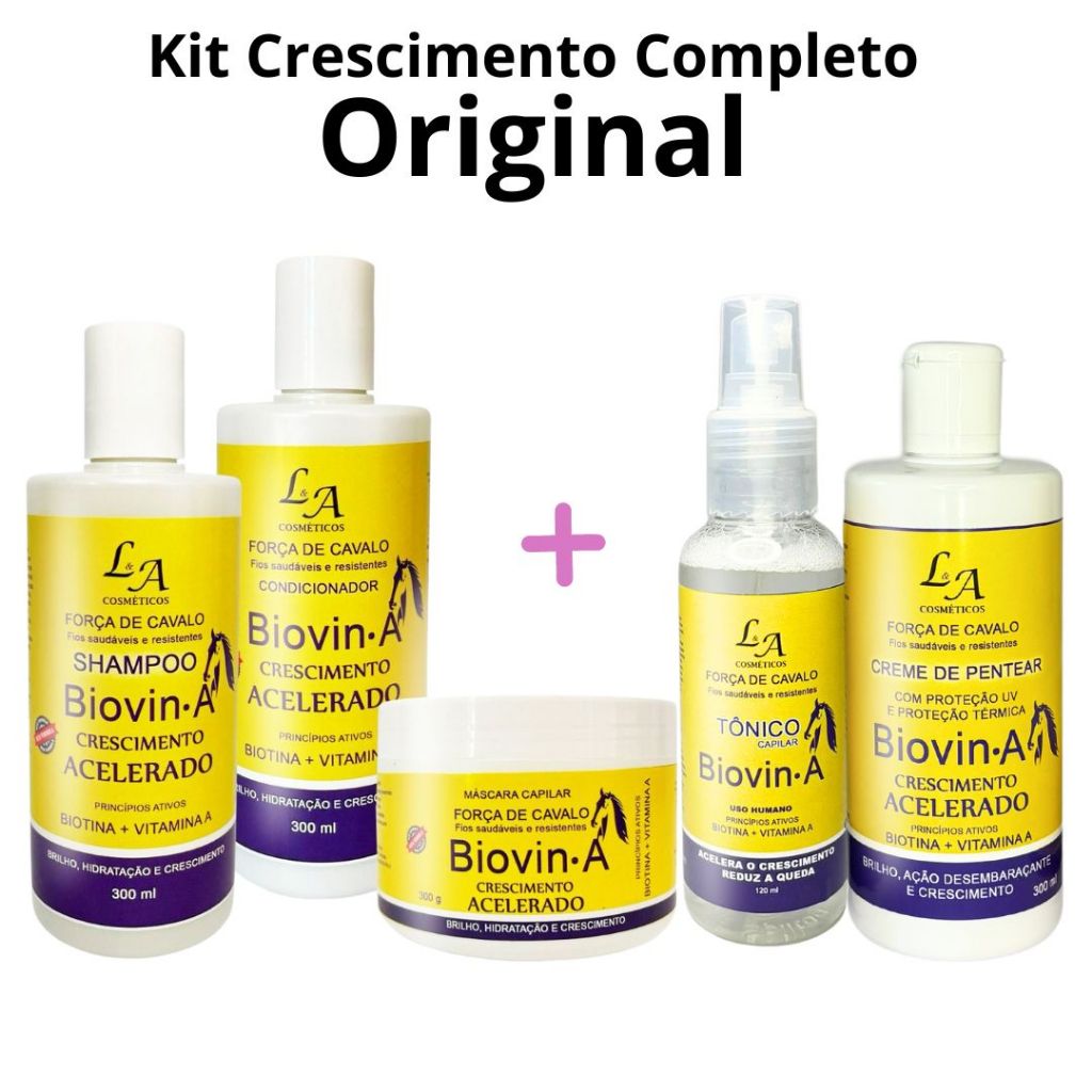 Kit Crescimento Capilar Completo Biovin-A Força de Cavalo + Tônico Crescimento e Creme p/ pentear LA em Oferta na Shopee