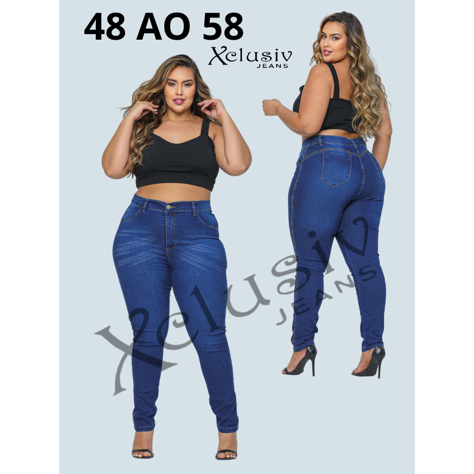 Calça jeans feminina plus size elastano premium cintura alta lycra strech curve em Oferta na Shopee