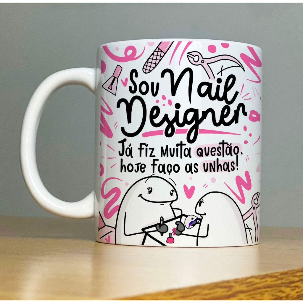 Caneca Nail Designer Manicure Colorida Rosa Flork