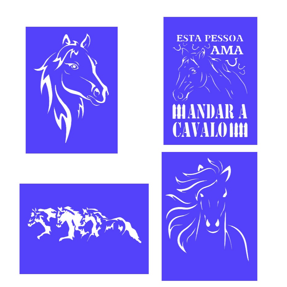 Stencil Cavalos Kit 4 moldes vazados A4 em Oferta na Shopee