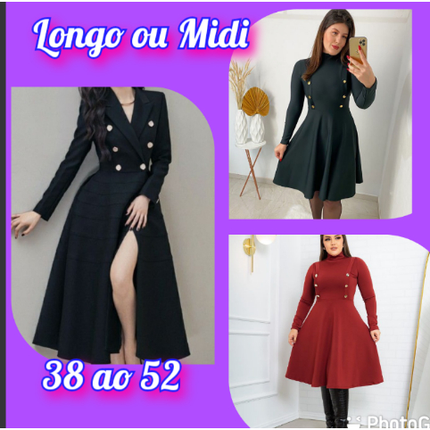 Vestidos Moda Evangélica Gospel Cristã Rodado Manga Longa Social Midi manga Longa com Gola Estilo Sobretudo