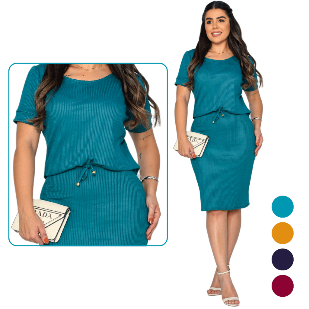 Vestido Blusado Mídi Secretária Canelado Tendencia Moda Feminino Evangélica Moda Plus Size em Oferta na Shopee