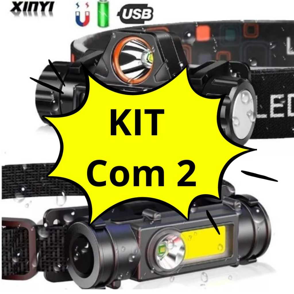 Imagem KIT Com 2 Lanternas de Cabeça Led COB Caminhada Pesca Ciclismo High Power COM IMÃ mt101 (6)
