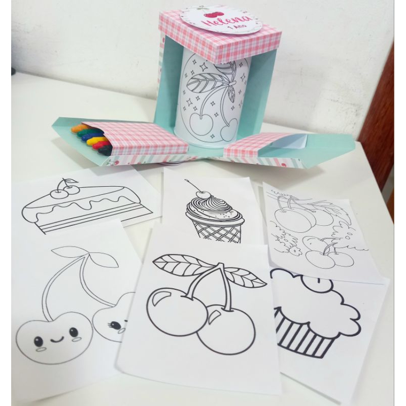 Lembrancinha personalizada festa Cerejinha cofrinho para colorir cerejinha Cherry