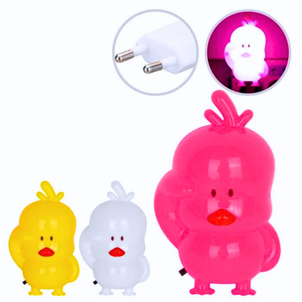 Luz Noturna Luminária Led De Tomada Pintinho Abajur Infantil Colors com botão Liga/desliga Mini Abajur de Tomada Luz