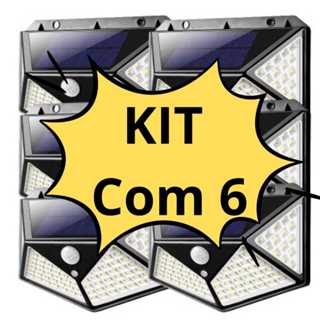 KIT COM 6 Luminárias 100 LED Parede Solar Com Sensor Jardim Externa Prova D'água MT043 mt0...
