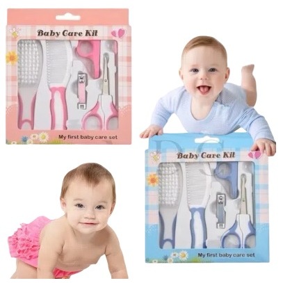 Kit 6 Peças Baby Cuidados Manicure e Higiene Infantil Tesoura Cortador e Lixa Unha Recém Nascidos