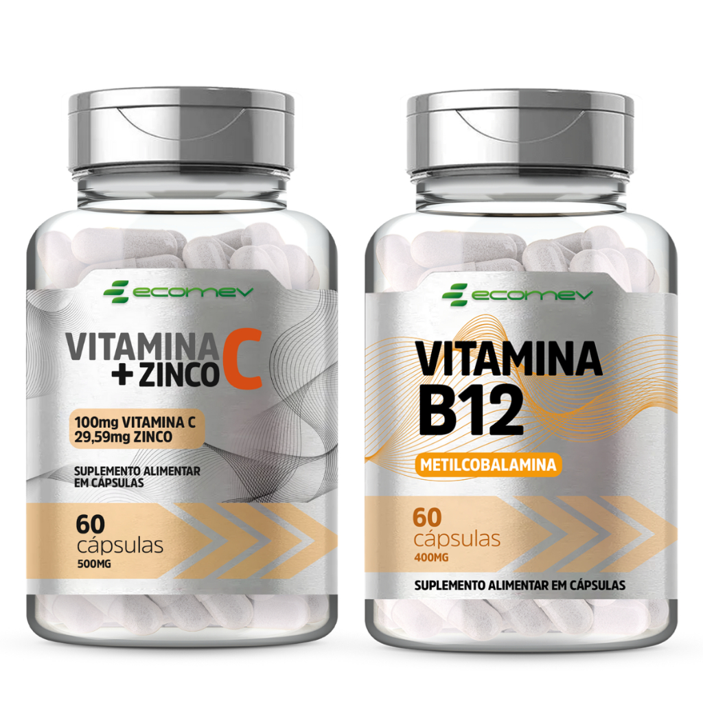 Kit Vitamina B12 Metilcobalamina + Vit C + Zinco Quelado 500mg 120 Cáps (1 AO DIA)