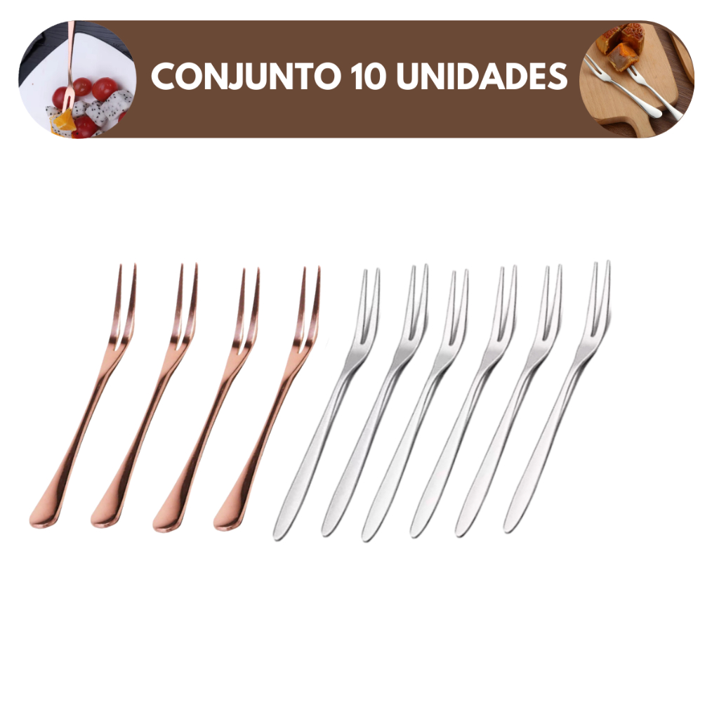 Garfo de Petiscos Inox Conjunto 10 Unidades Garfos para Frutas Frios Queijos Churrasco