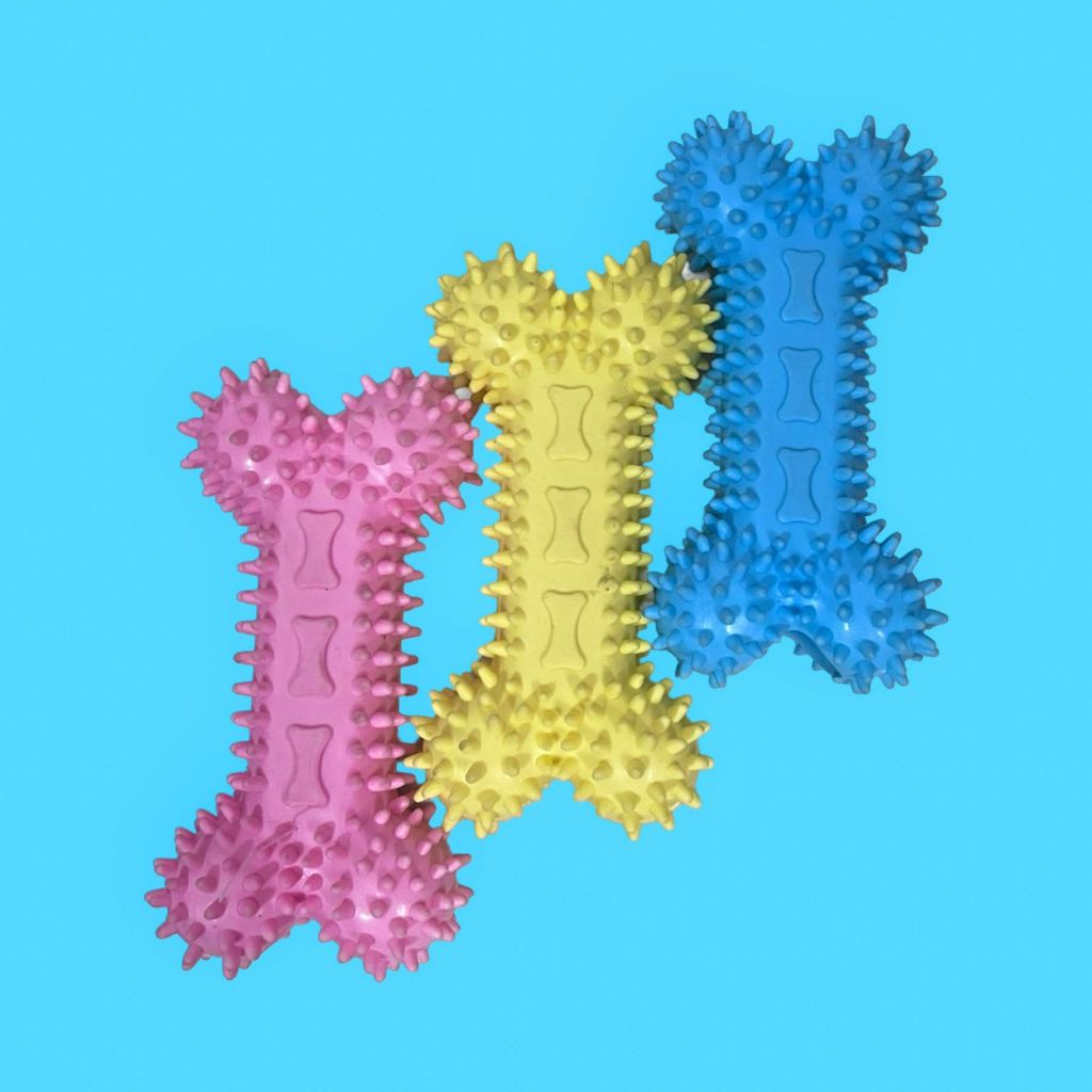 Brinquedo Dental para Pet - Osso Recheável (12x6 cm) - Cores Rosa, Azul e Amarelo