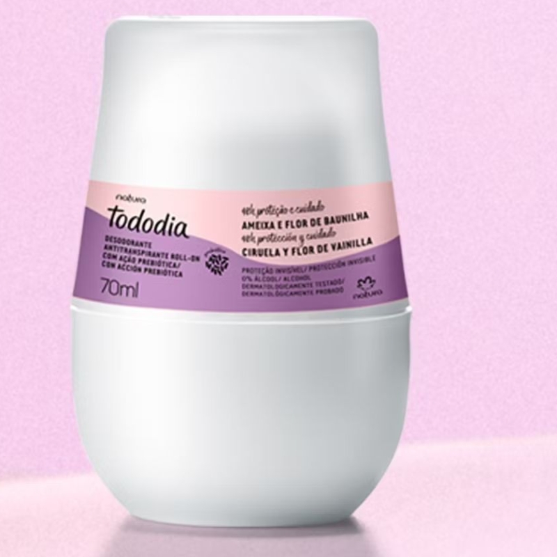 Desodorante Antitranspirante Roll-on Tododia Ameixa e Flor de Baunilha 70 ml, Natura Cosméticos, Original, Novo, Vegano