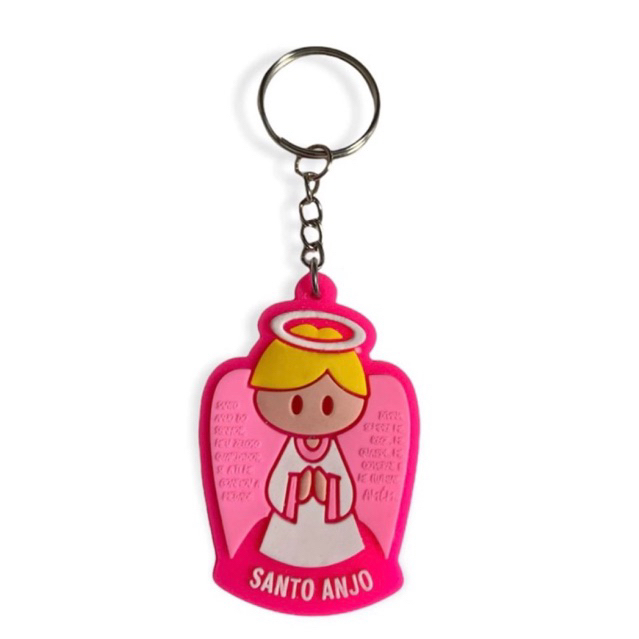 Chaveiro emborrachado Anjo da guarda rosa