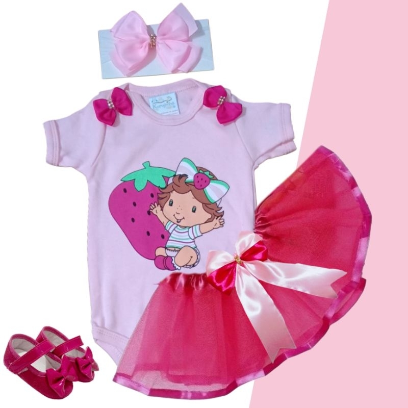 Body Bebê Temático Moranguinho Fantasia Mesversário Ítens Opcionais