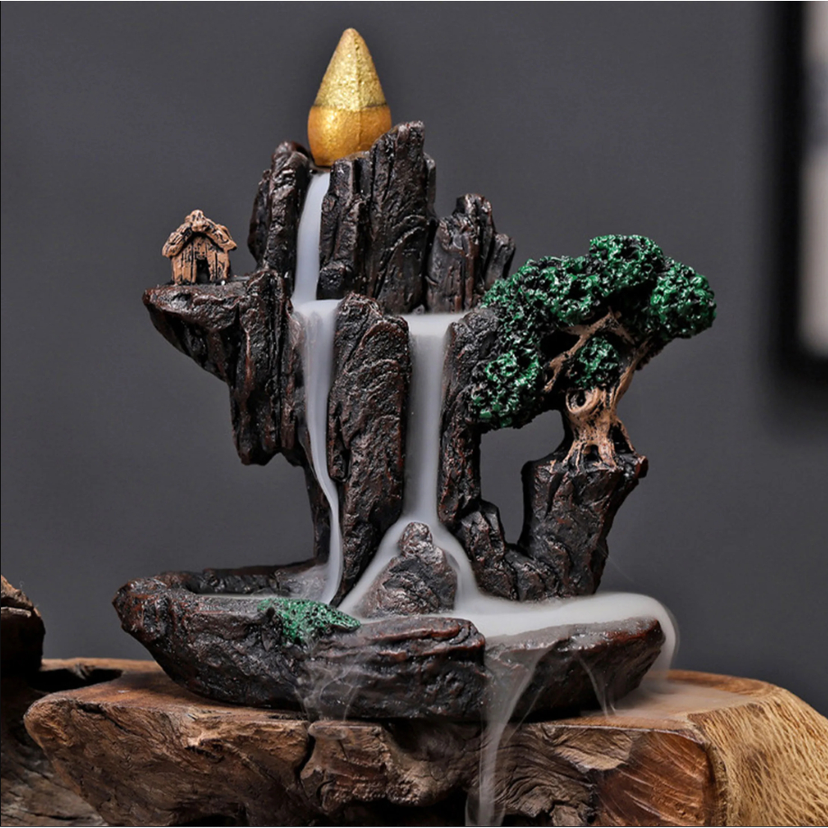 Imagem MINI Incensário Cachoeira Cascata 9cm Cabana Porta Incenso PEQUENO Em Resina