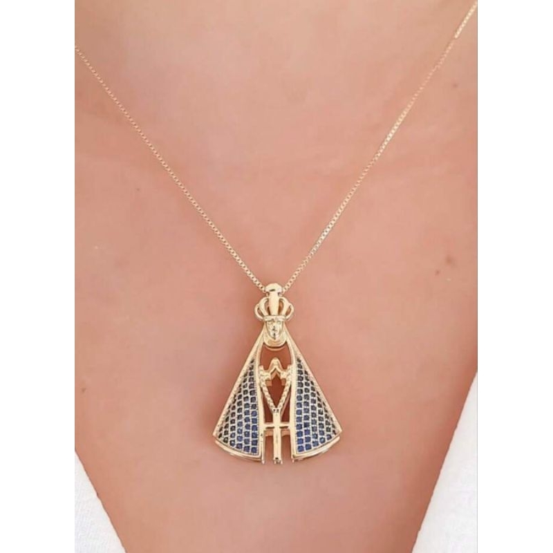 Colar de Nossa Senhora Aparecida Corrente Veneziana Folheado a ouro