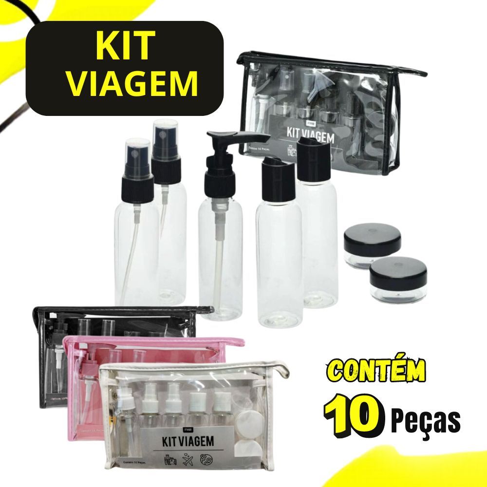 Kit 10 Peças de Frascos Viagem Bolsa Organizadora Transparente Perfume Shampoo