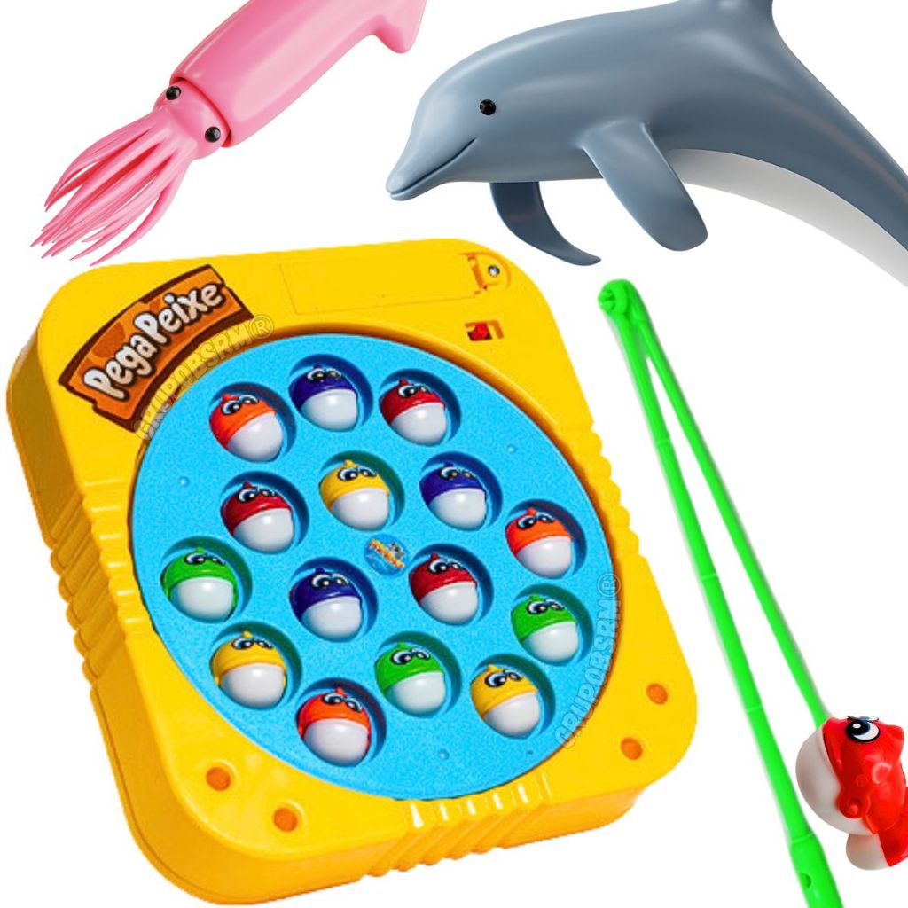 Brinquedo Pega Peixe clássico educativo Jogo de Tabuleiro infantil para família presente criança 3 anos com selo inmetro