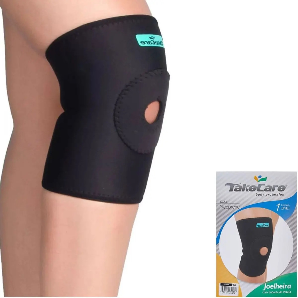 Joelheira Longa com Suporte Patelar Alivio Dores Compressão Proteção Rótula Neoprene Esportes