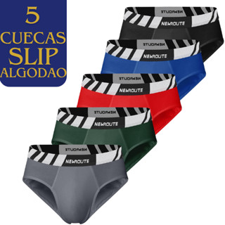 Kit 5 Cuecas Slip Algodao Modelo Cueca Comum com Elastico em Oferta na Shopee