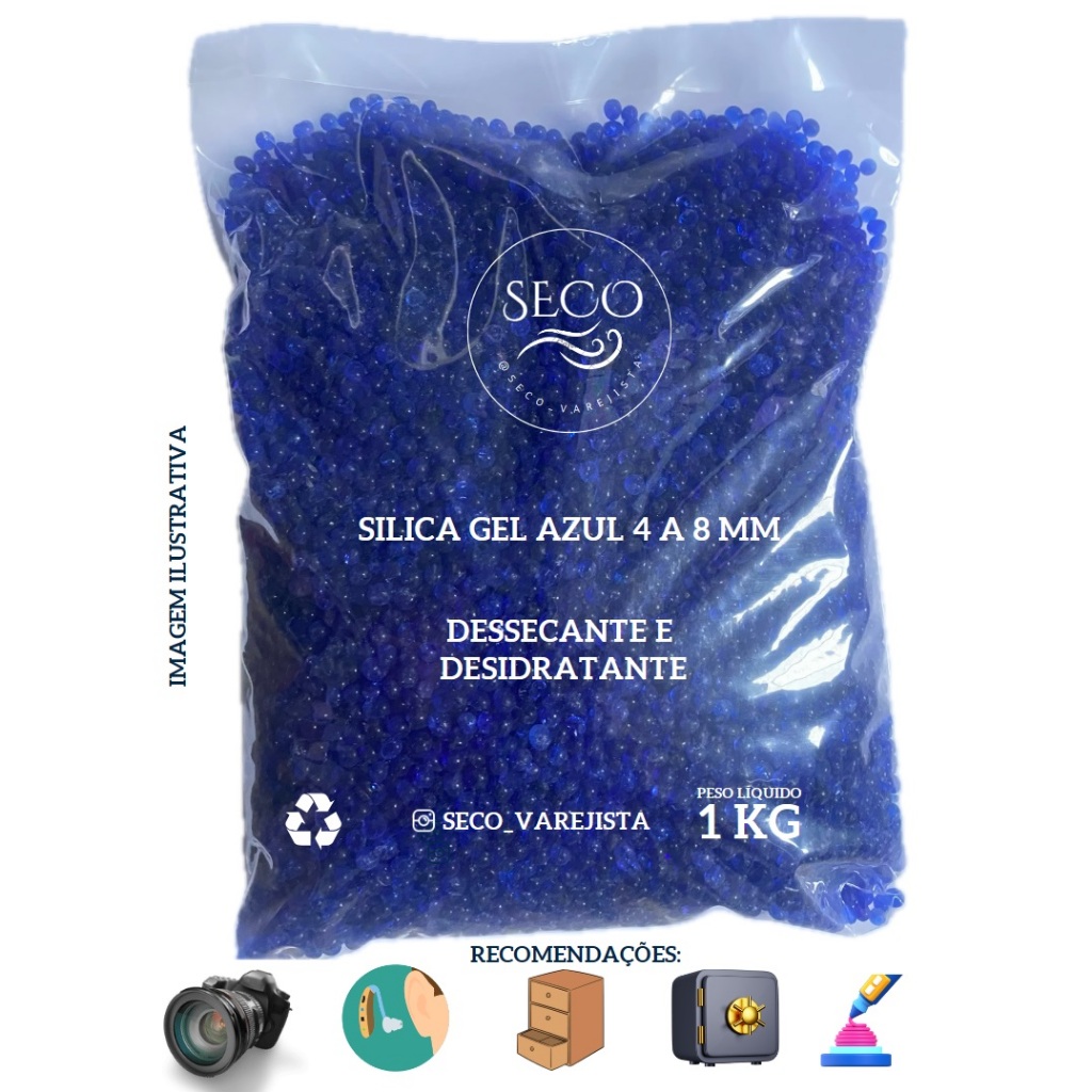 Silica Gel Azul - 10 KG( 4-8 mm) Desumidificante E Desidratante