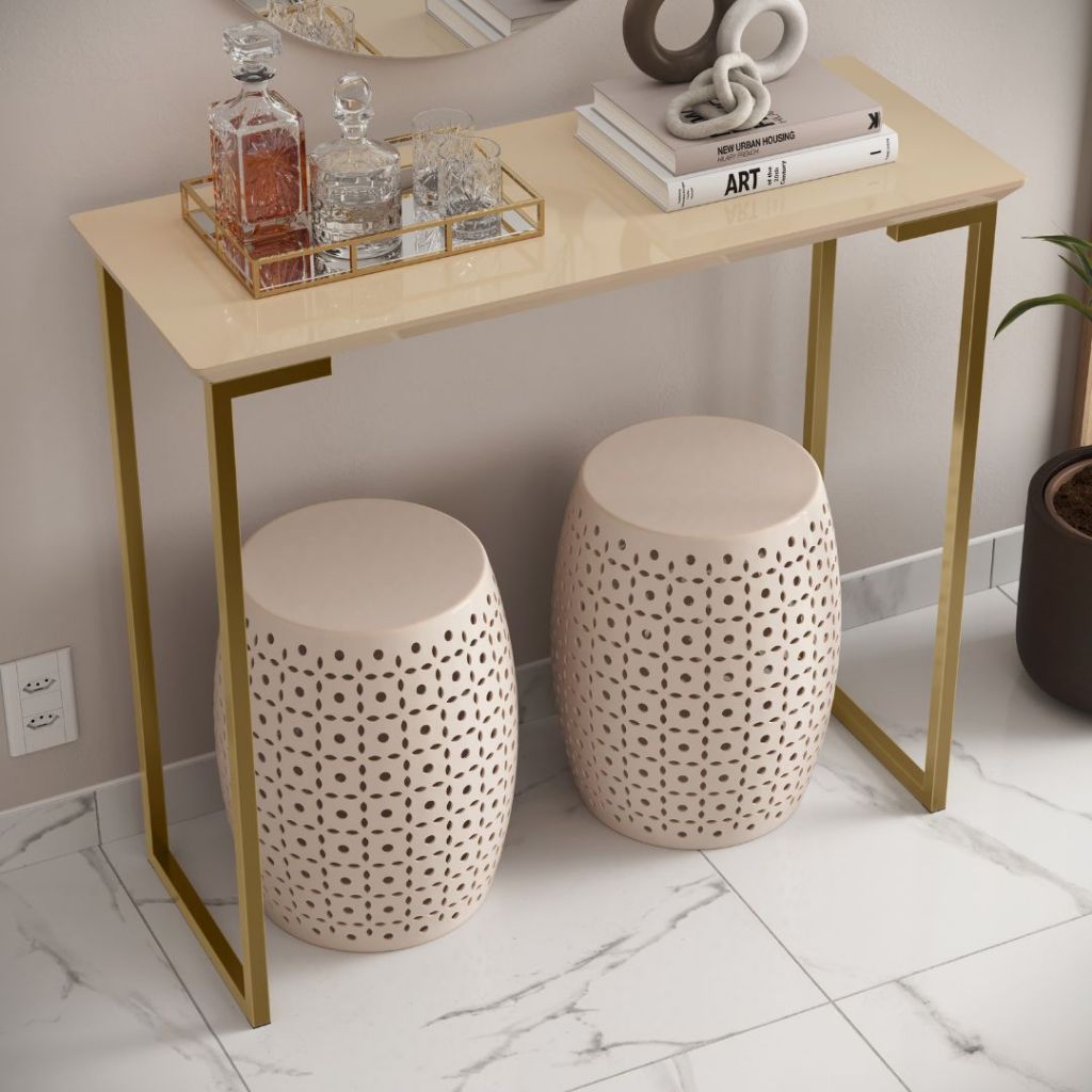 Aparador de Sala Industrial Mesa Lateral MDF Para Decoração Pé Metálico