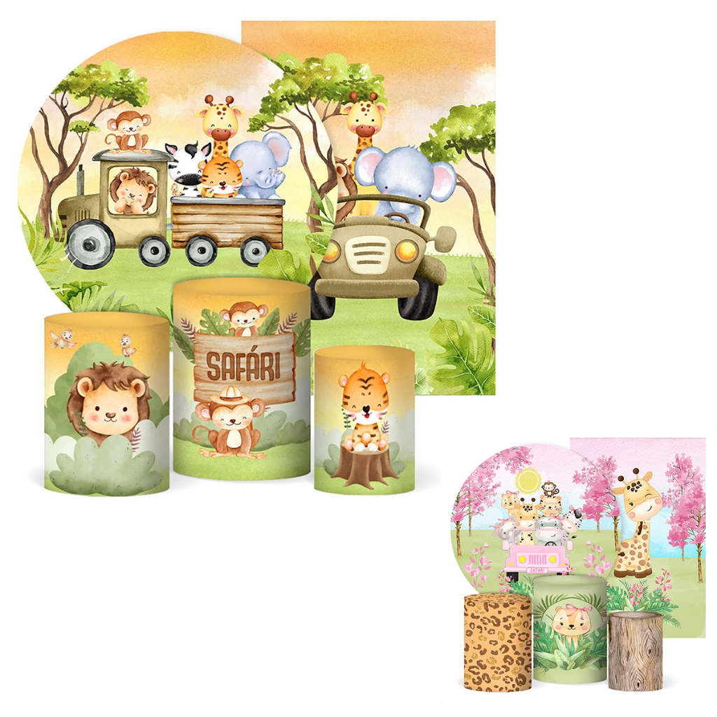 Painéis Casado + Trio Capas Cilindros Safári Animais Veste Fácil Sublimado Em Tecido em Oferta na Shopee