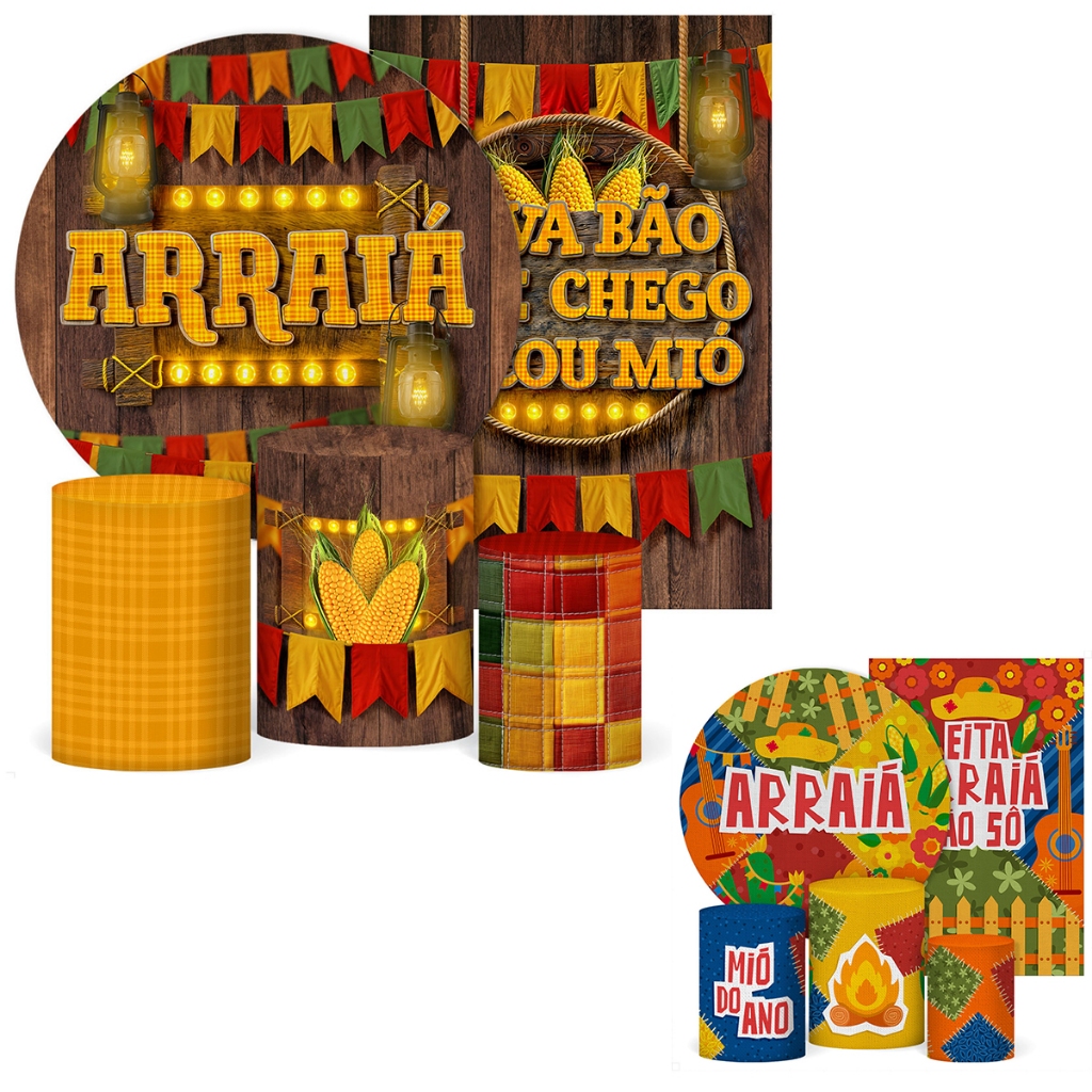 Kit 5 peças Festa Junina Capa Painel + Capa Retangular + Trio Cilindros Tecido para Festa em Oferta na Shopee