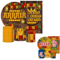 Kit 5 peças Festa Junina Capa Painel + Capa Retangular + Trio Cilindros Tecido para Festa
