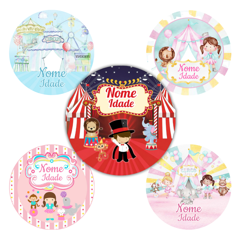 50 Adesivos Personalizados Circo, colante personalizado Circo Menino, Circo Menina em Oferta na Shopee