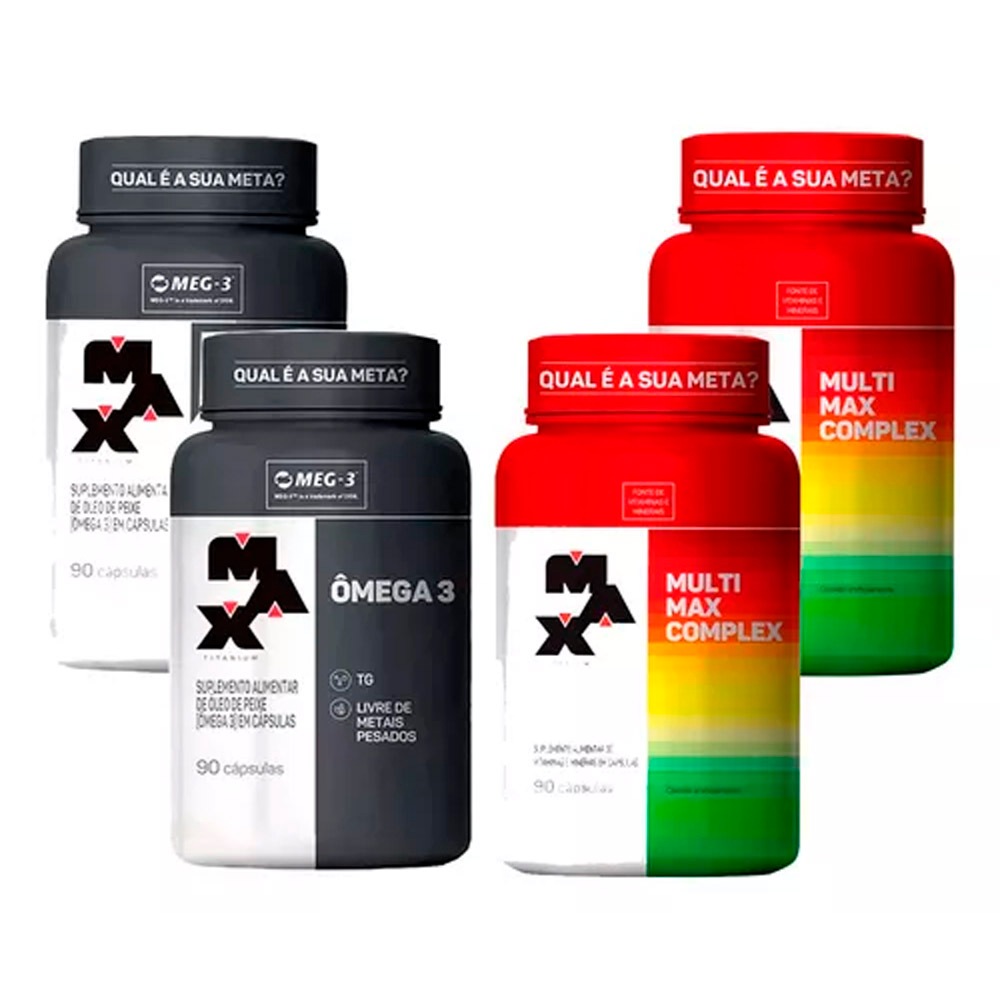 Kit 2x Multivitamínico Multimax Complex + 2x Ômega 3 - 90 Cápsulas cada - Max Titanium - Health