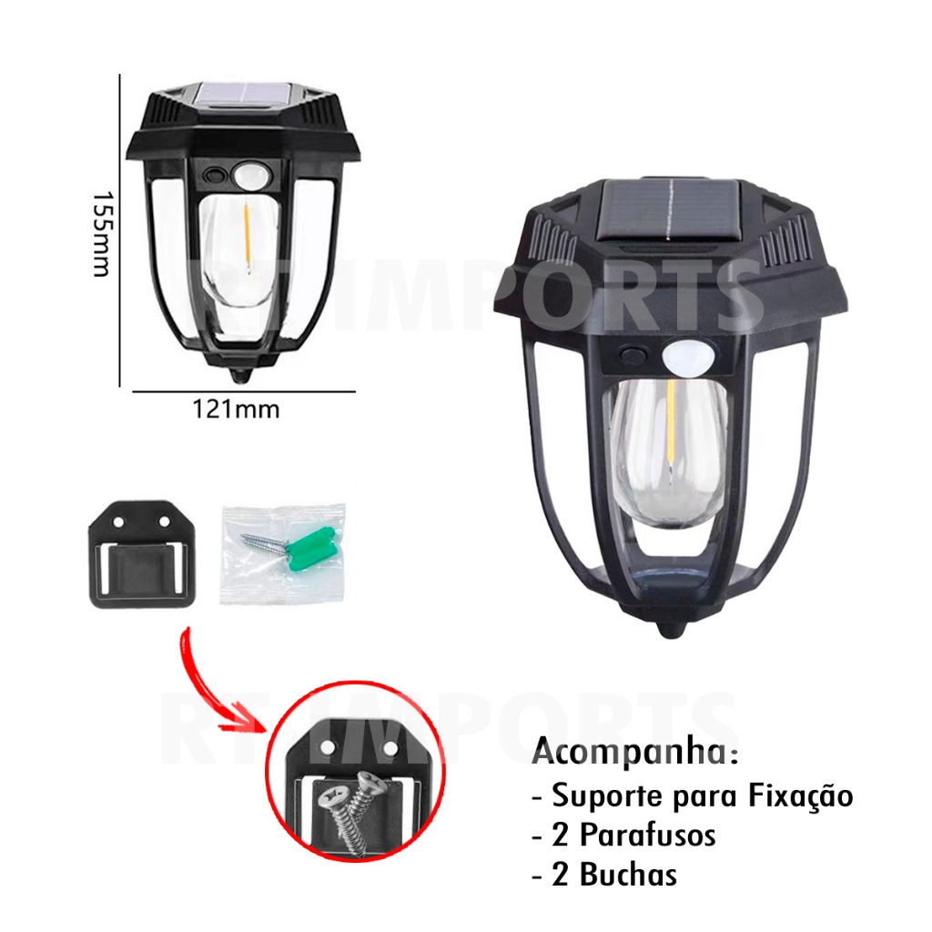 Arandela Solar Colonial Luminaria Sextavada Externa Retro Vintage Lustre Iluminaçao Branco Quente De Parede Sensor de Presença Moderna Muro