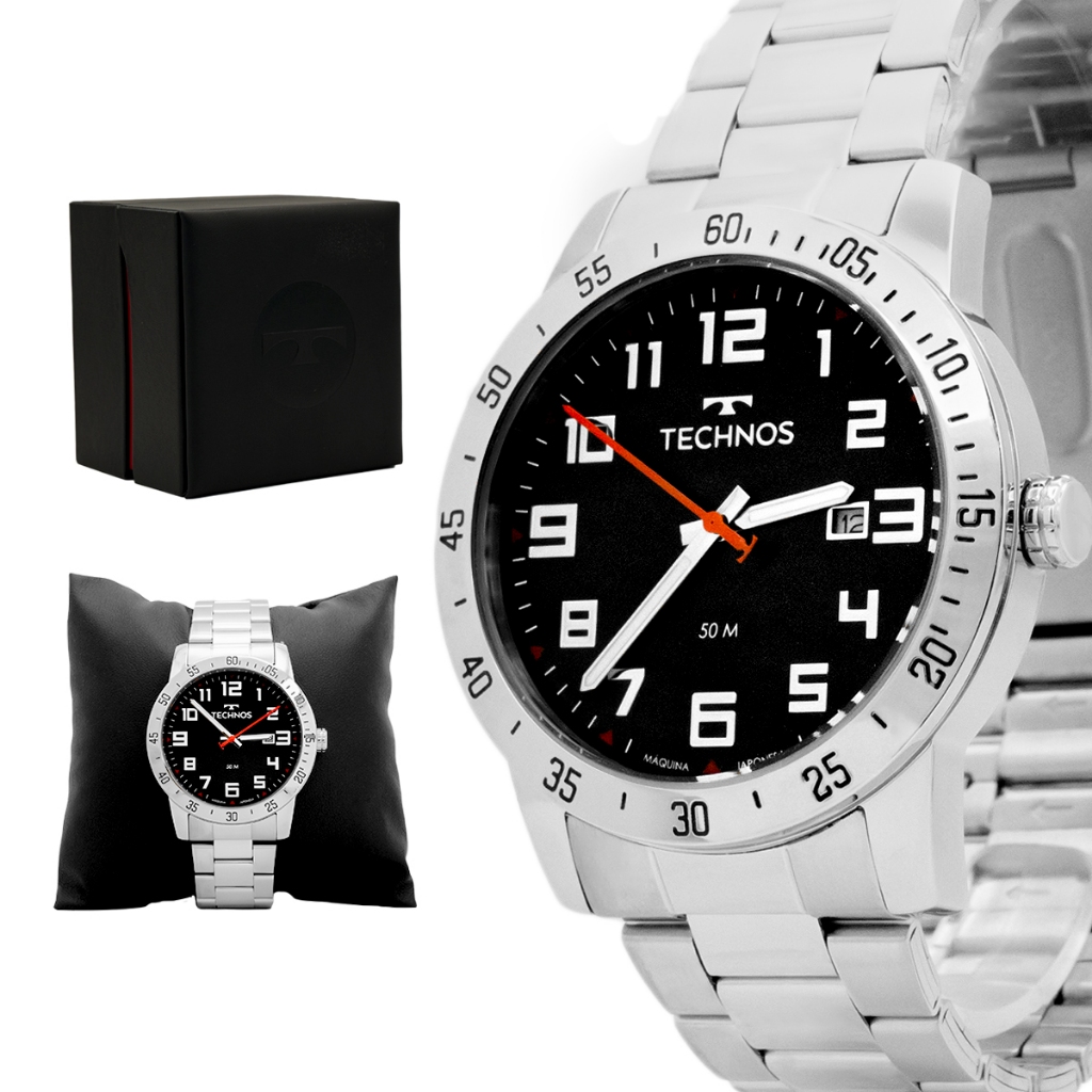 Relógio Masculino Technos Militar Prata Original Prova D'água Garantia 1 ano em Oferta na Shopee
