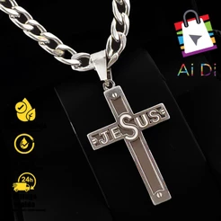 Acessórios de Moda Unissex Corrente e pulseira Prata colares Aço inox c/ pingente jesus cruz Prata aço inox 4mm
