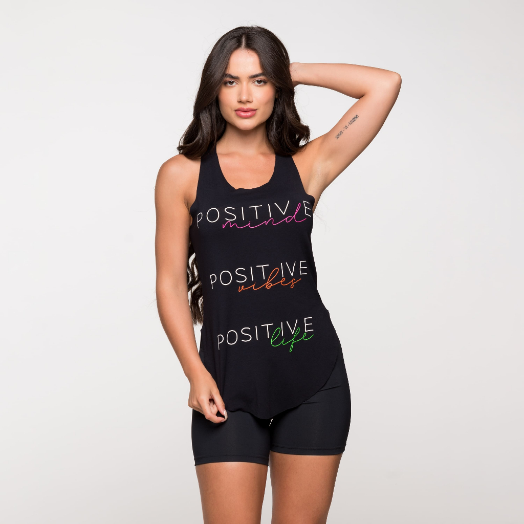 Regata Fitness Academia Viscolycra Estampada Preta Positive