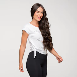 Blusa Fitness Feminina Academia Viscolycra Basica Branca Com Amarração Lateral Estampada
