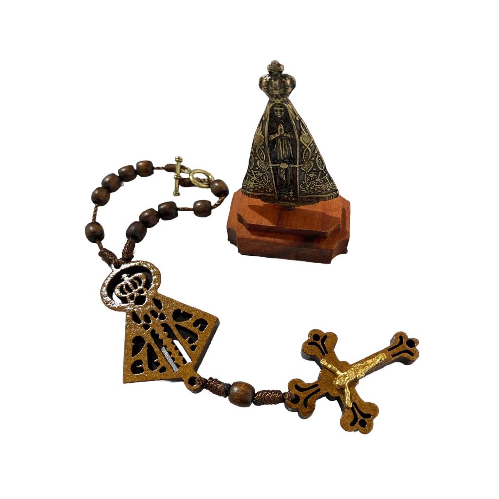 Kit dezena Católica de Nossa Senhora Aparecida + imagem de Nossa Senhora Aparecida de metal 6cm