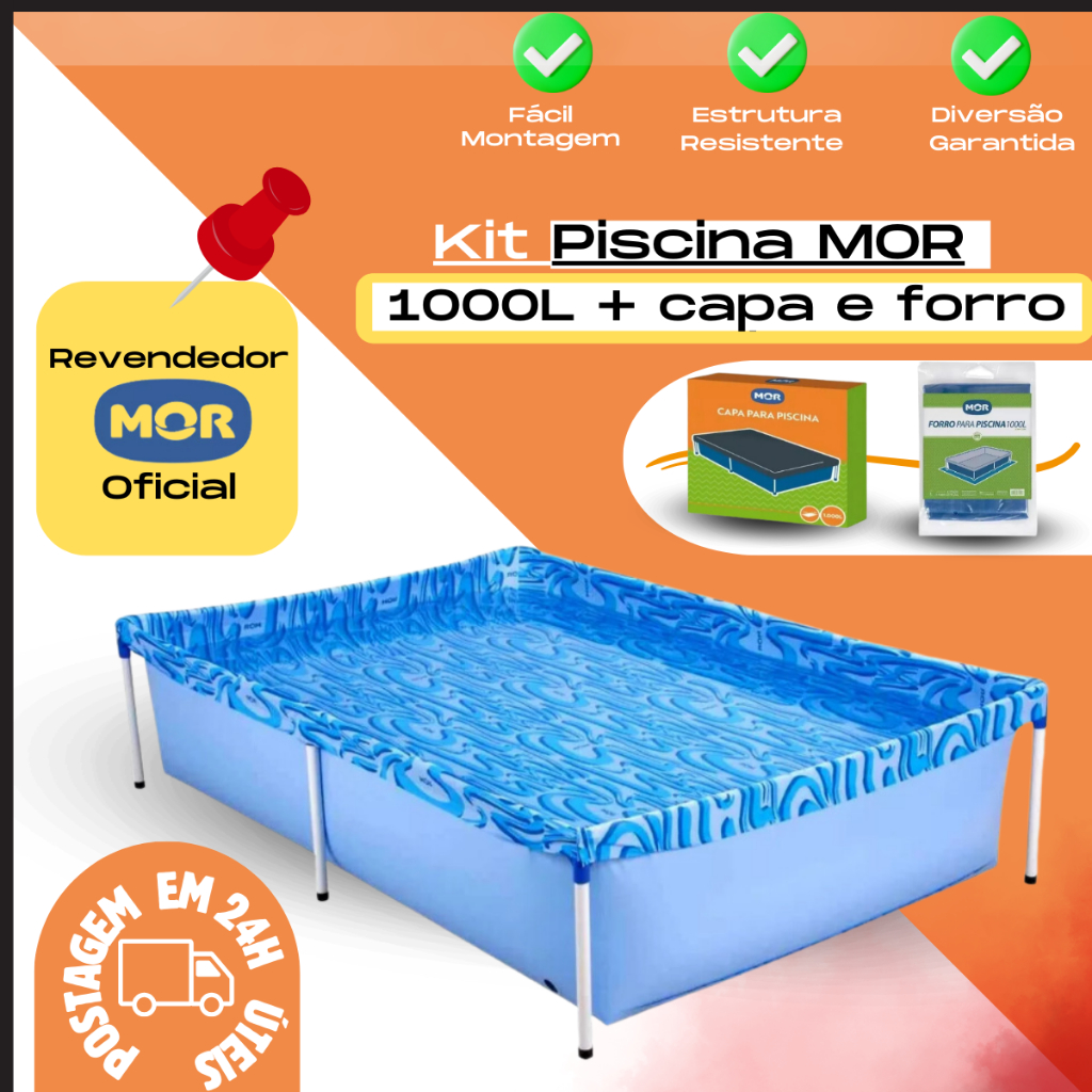 Piscina Infantil Retangular + Capa Standard + Forro 1000 Litros em Oferta na Shopee
