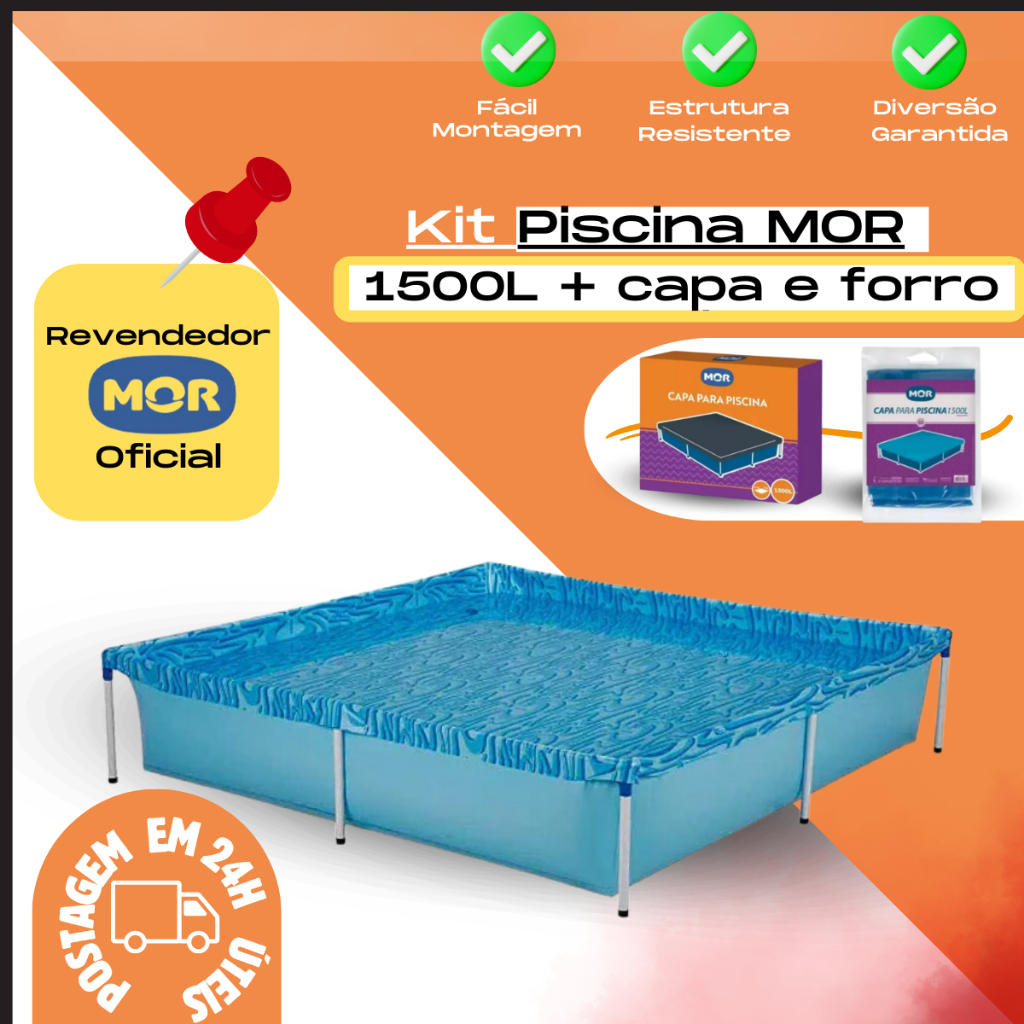 Piscina Infantil Quadrada + Capa + Forro 1500 Litros - Mor em Oferta na Shopee