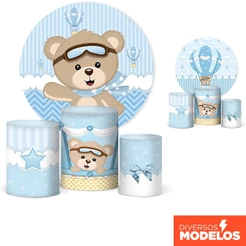 Trio Capa De Cilindro + Painel Redondo Urso Baloeiro Em Tecido Veste Fácil