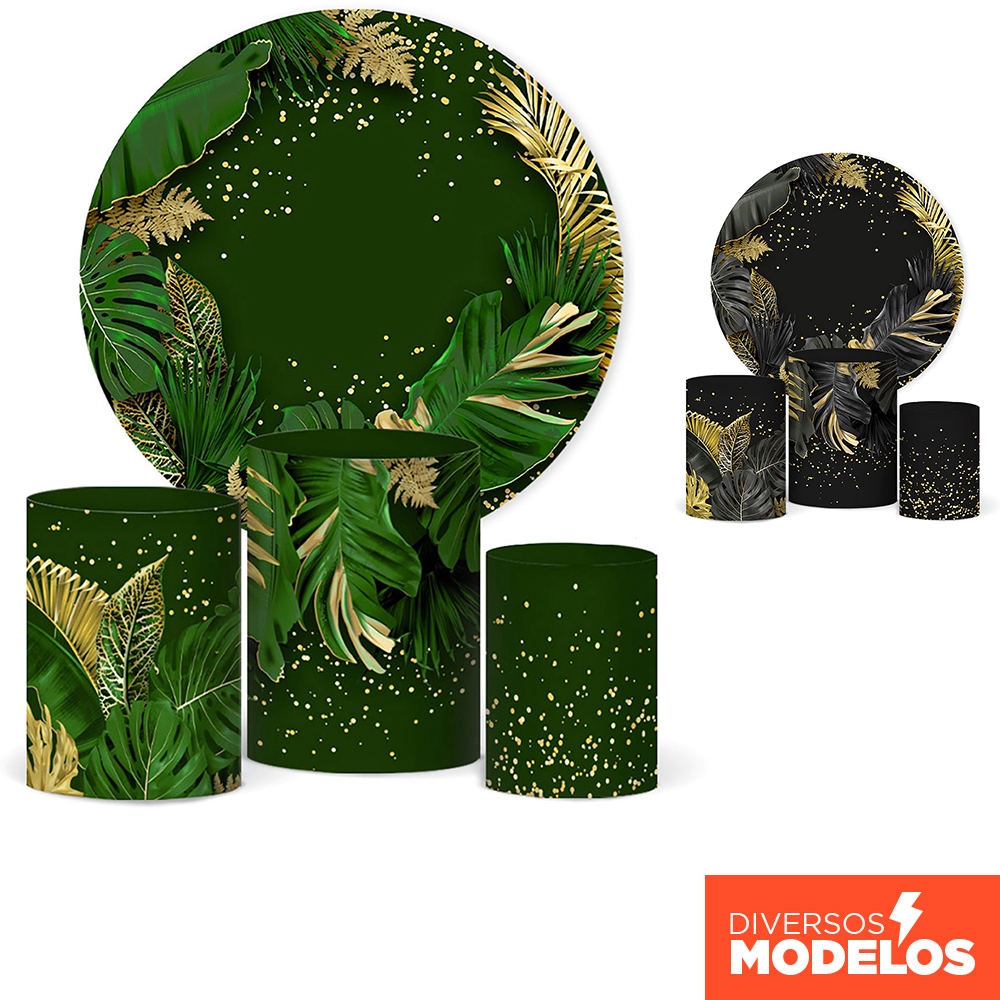 Capa de Cilindro e Painel Redondo Decoração Folhagem Em Tecido Sublimado Veste Fácil em Oferta na Shopee