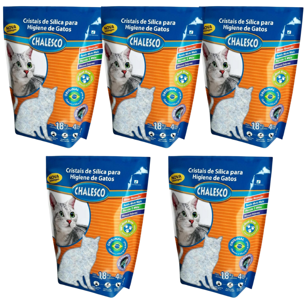 Kit 5 Areia Gato Sílica Grossa Premium 1,8kg Chalesco em Oferta na Shopee