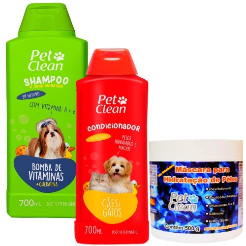 Kit Shampoo Bomba De Vitaminas / Creme Condicionador/ Mascara Hidratação Para Caes e Gato Banho Tosa