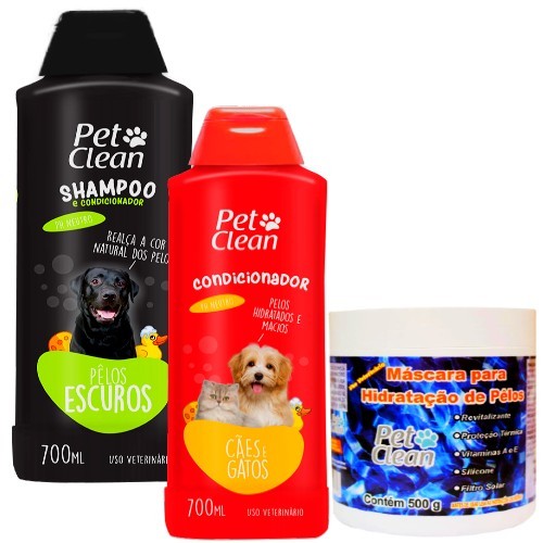 Kit Banho e Tosa Shampoo Escurecedor + Condicionador + Mascara De Hidratação Cachorro e Gato