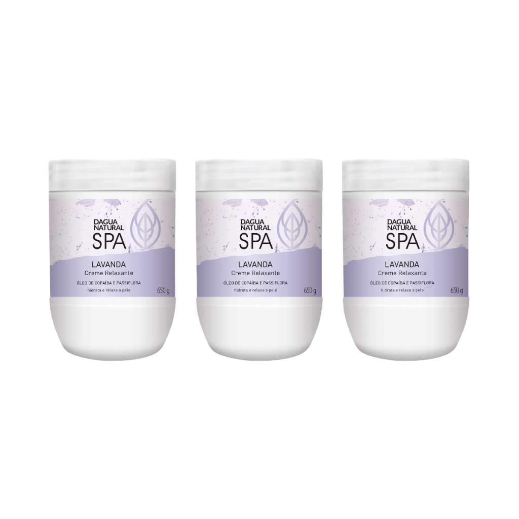 Kit SPA Lavanda - 03Un Creme Massagem Relaxante Óleo Copaíba e Passiflora Dagua Natural