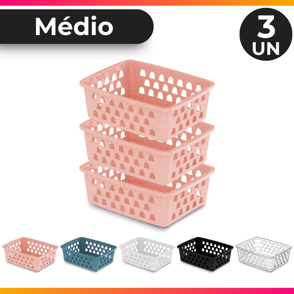 Kit 3 Cesto Organizador Multiuso Decorativo Médio p/ Gaveta Armário 20x16 cm